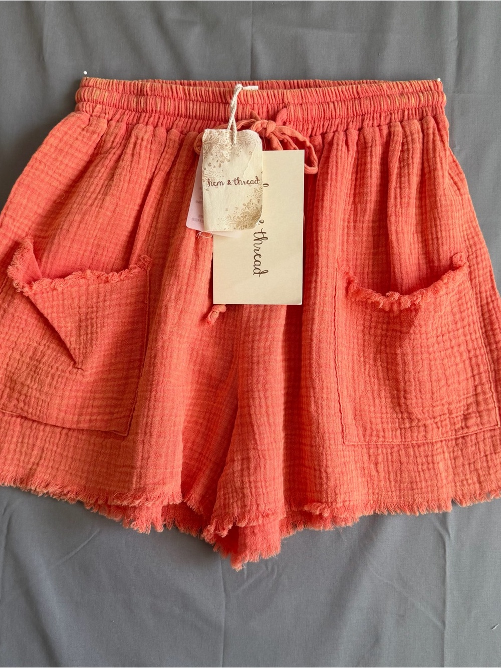 Hem & Thread Coral Gauze Elastic-Waist Women's Shorts with pockets (C0035)